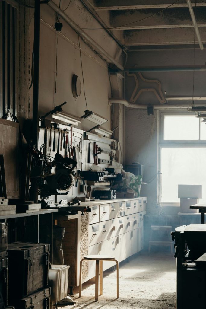 Handcrafted wooden furniture with a modern tools